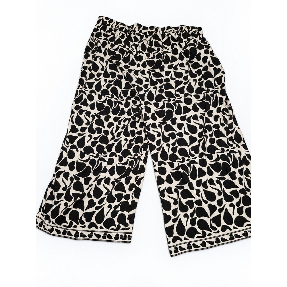 Max Studio London 3X Black Cream Abstract Print Wide Leg Cropped Pants